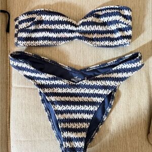 Hollister Blue and White Crochet Bikini